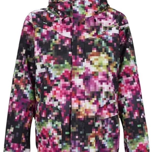 Women BURTON DRYRIDE Pink Pixilated Cadence Snowboard Hooded XXS Ski Snow Jacket - Picture 2 of 13